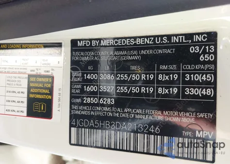 2013 Mercedes-Benz Ml 350 4Matic from USA, damaged, VIN 4JGDA5HB3DA213246